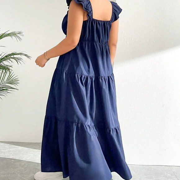 Navy Blue Casual Women's Plus Size V-Neck Sweetheart Sexy Fashion Dress - Picture 8 of 8